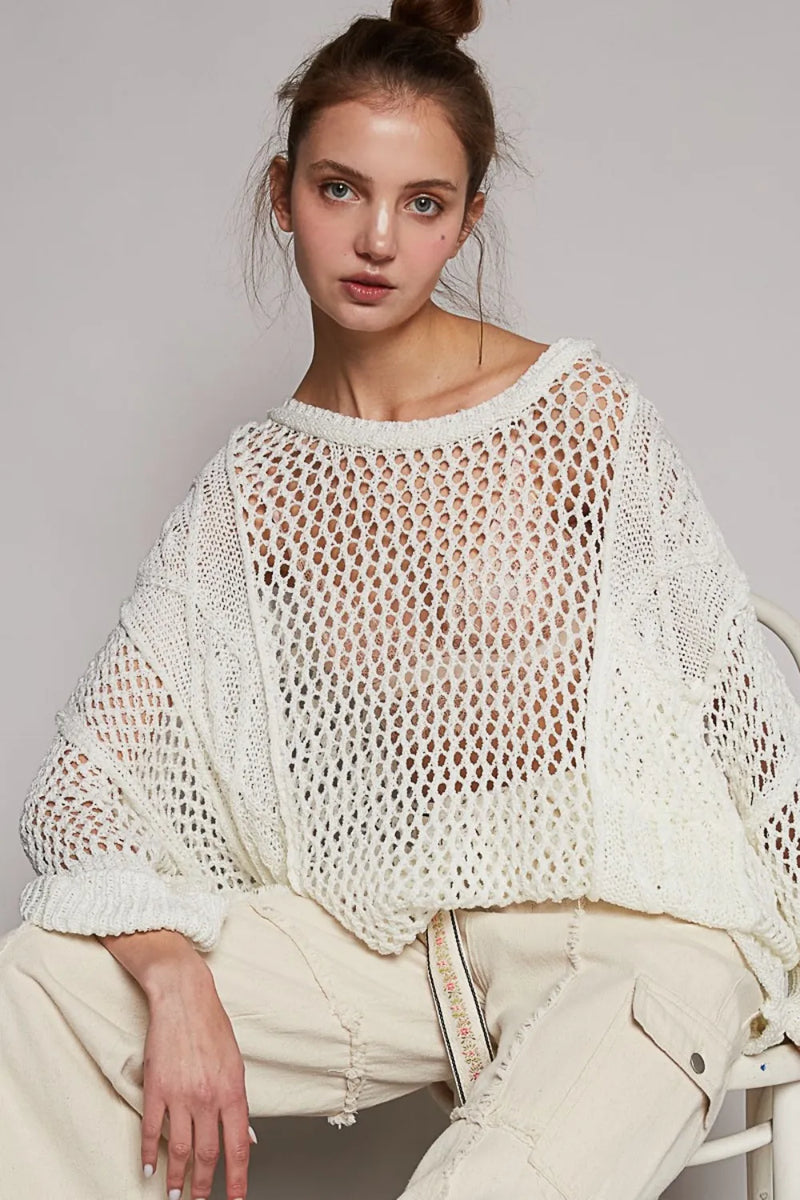 【I AM MARI】[Knit 2Piece] Openwork Collar Clr Knit Long SK MakeMeChic Women's Color Block Rib Knitted 2 in 1 Dress Long
