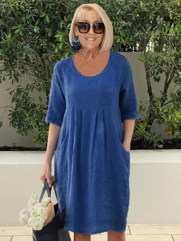 Ruthie | Robe tunique femme en lin légère, manches courtes à poches pour l'été