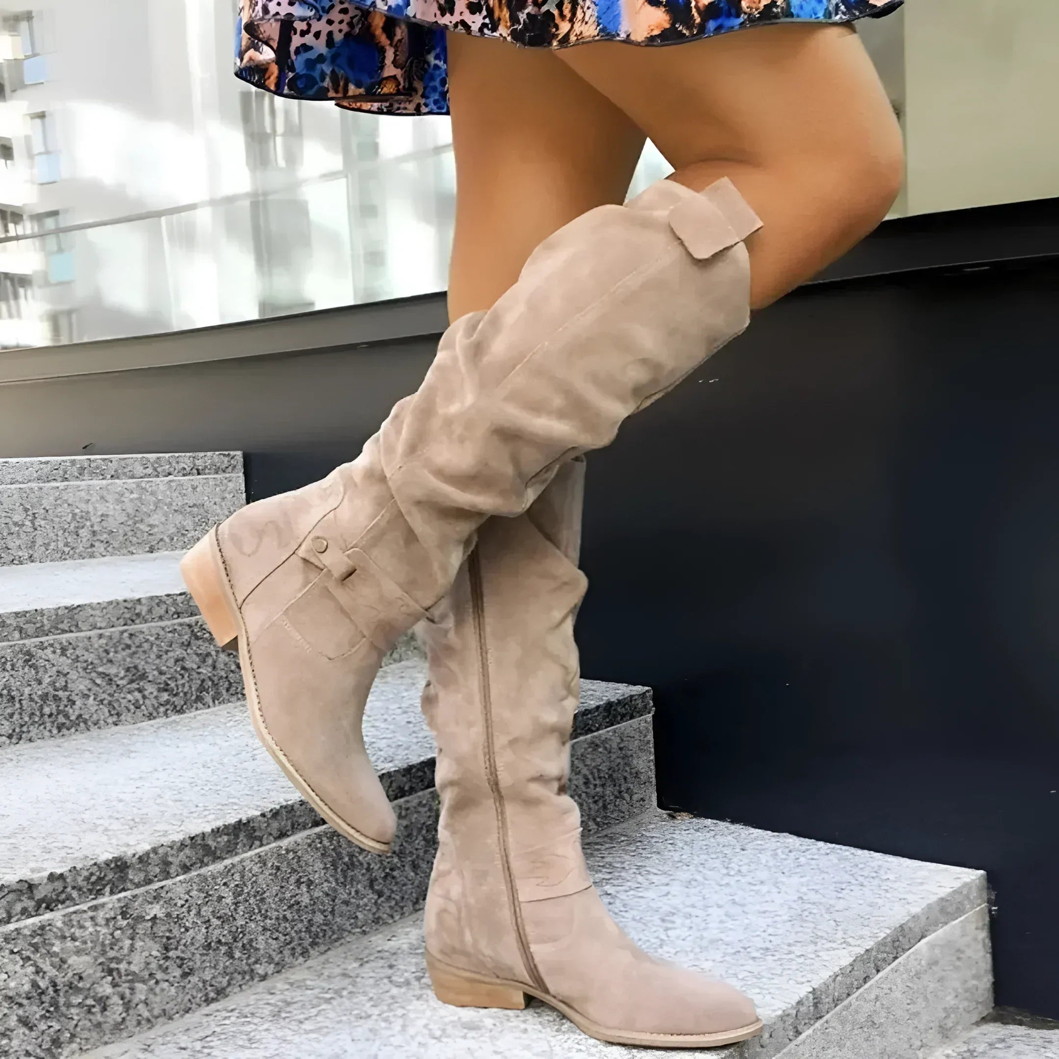 Bottes Hautes Femme en Daim Souple Coupe Décontractée