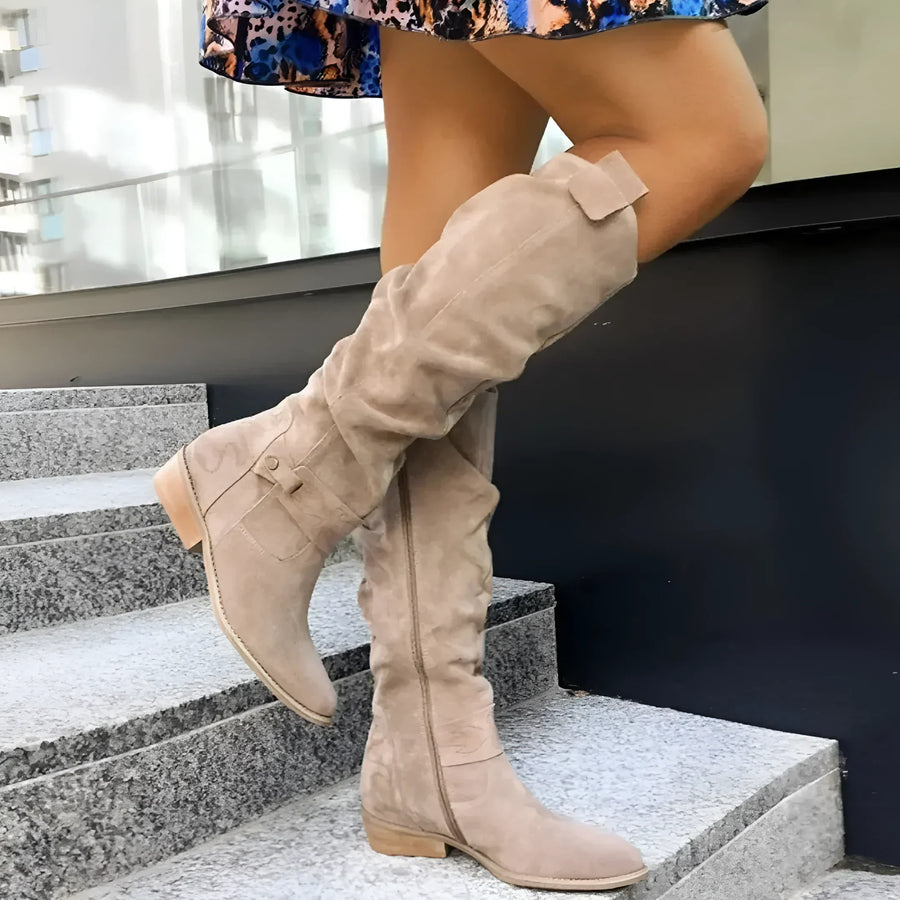 Bottes Hautes Femme en Daim Souple Coupe Décontractée