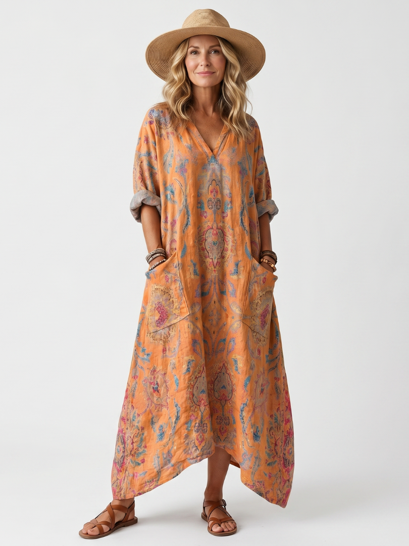 Remi | Robe midi femme imprimée à col cranté, grandes poches