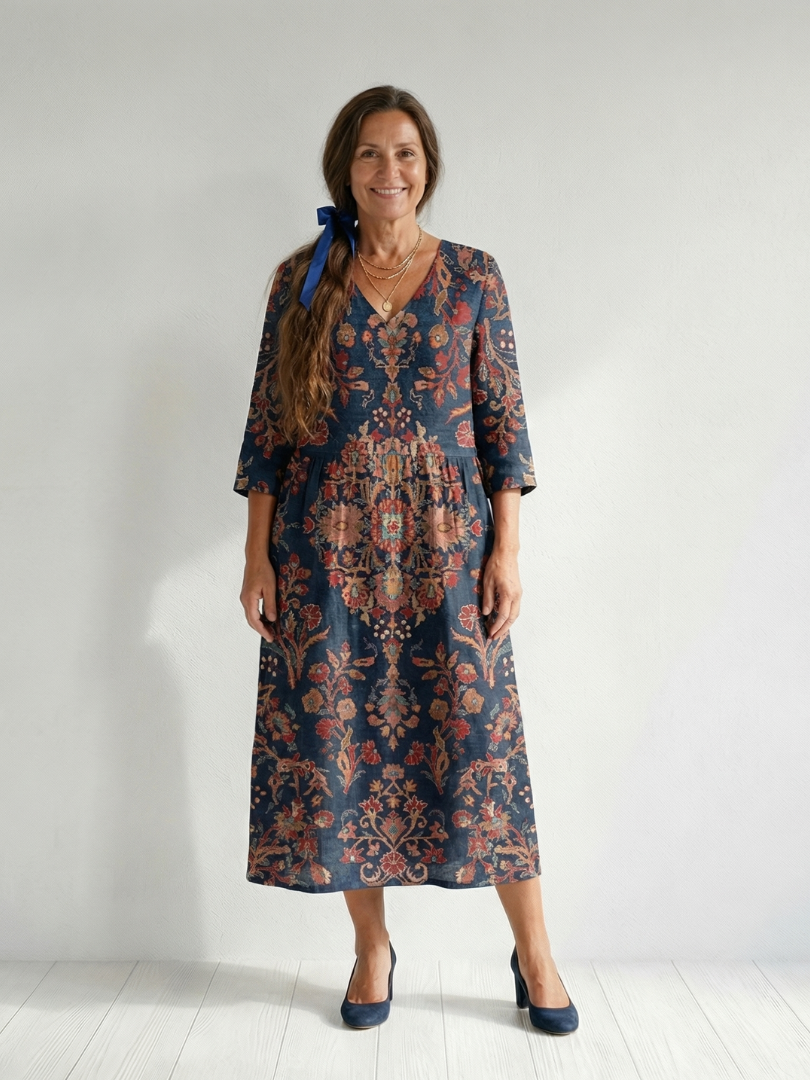 Augustine | Robe midi femme douce légère, taille élastiquée tissu respirant