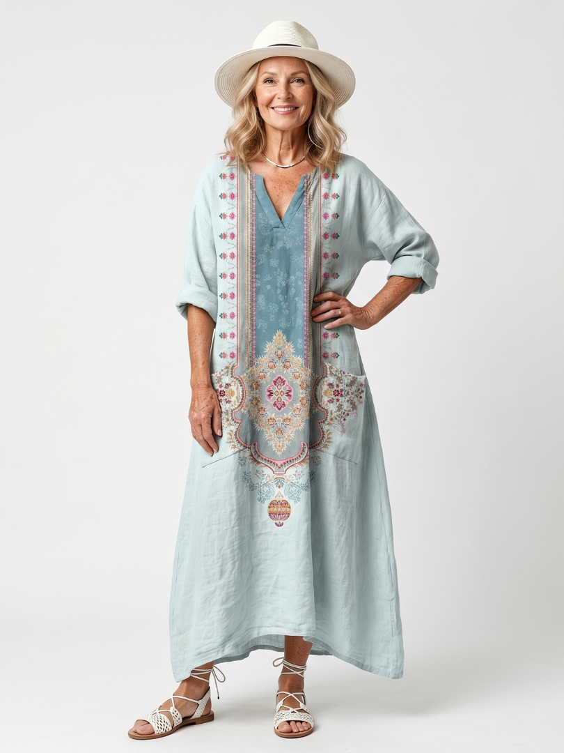 Kassiani | Robe midi femme oversize à poches, panneau brodé