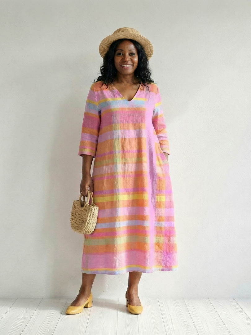 Hortense | Robe midi femme rayée fluide, manches longues coupe ample