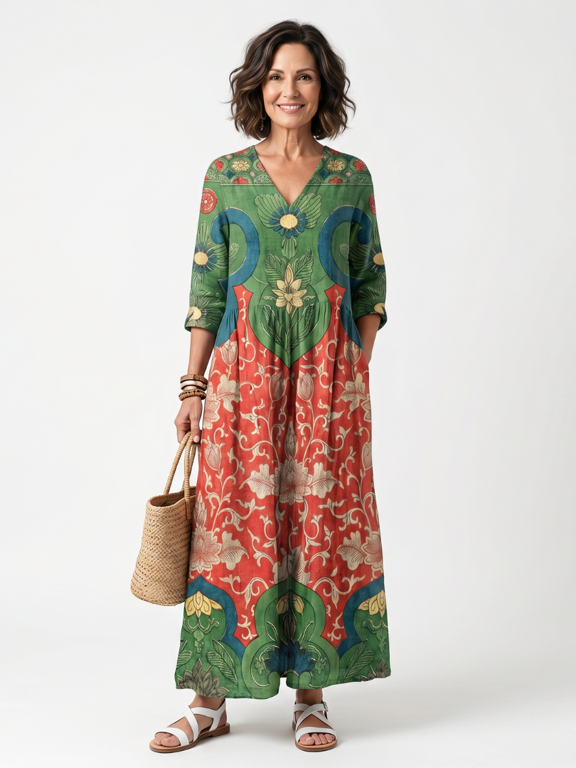 Georgette | Robe midi femme légère à motifs, poches pour tenue décontractée