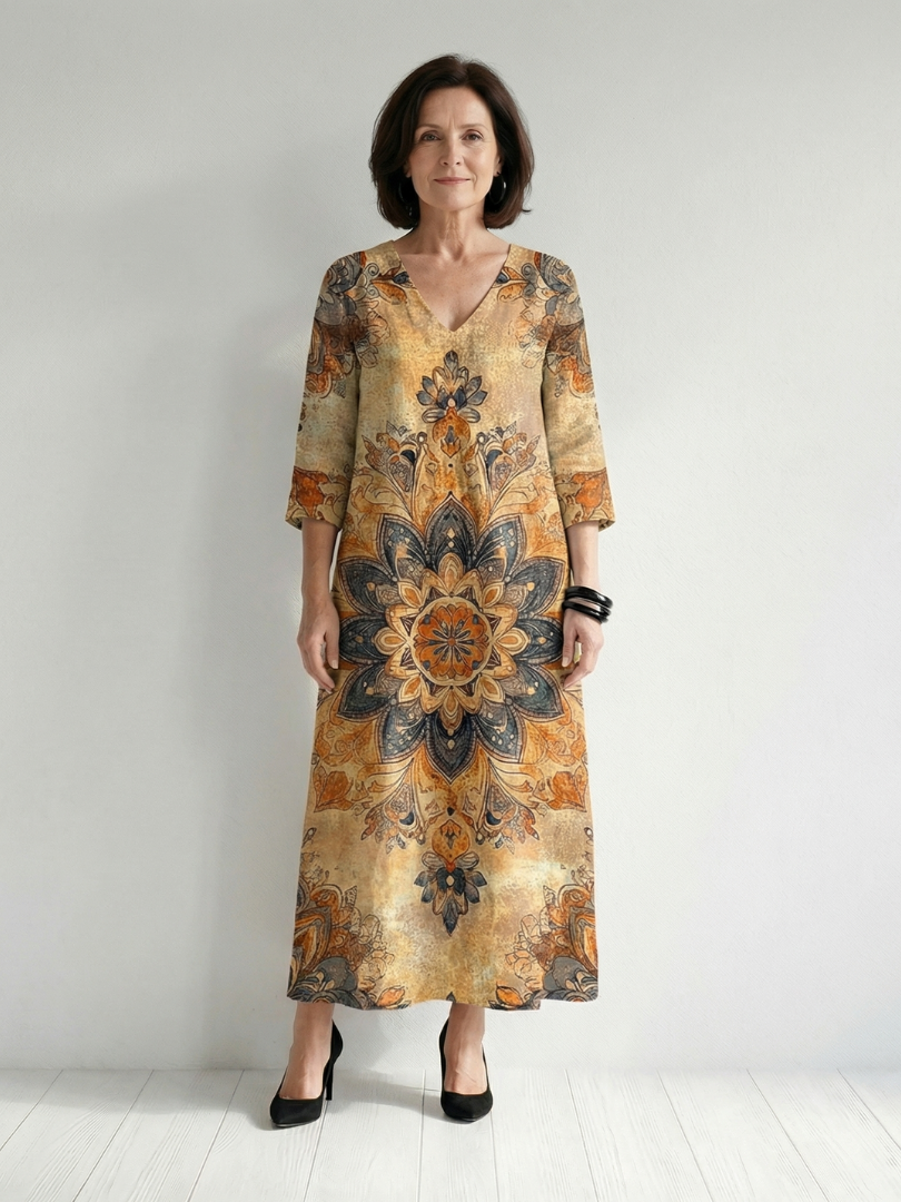 Damon | Robe midi femme imprimé floral, légère fluide col V