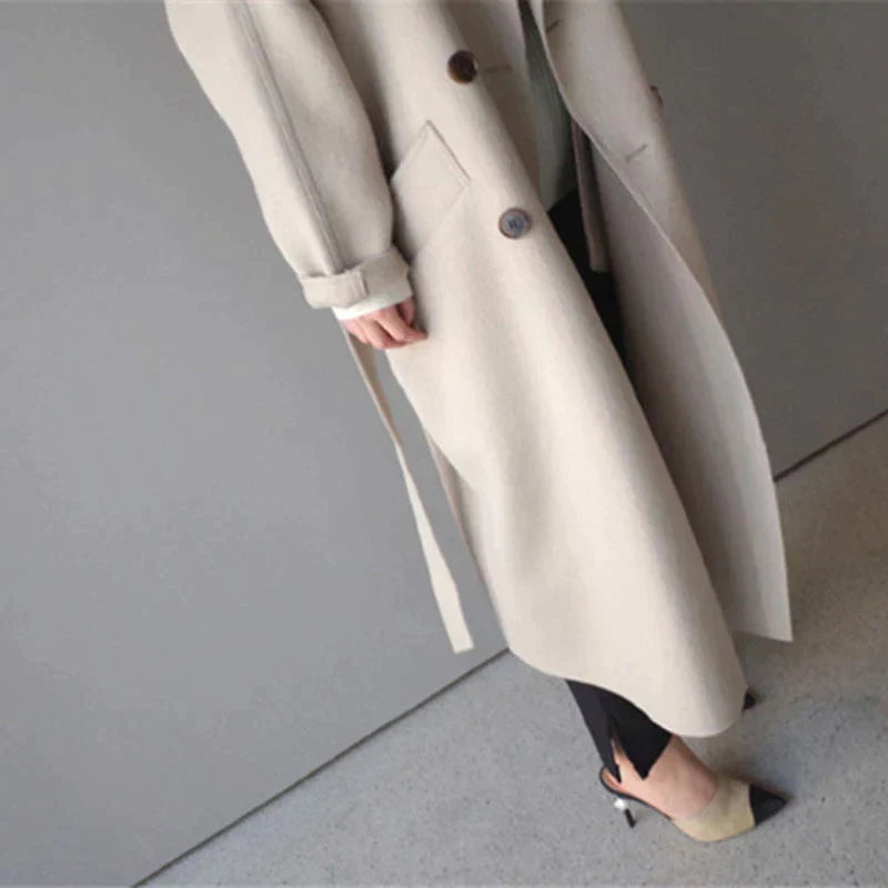 Pénélope | Manteau long femme en laine mélangée, coupe élégante