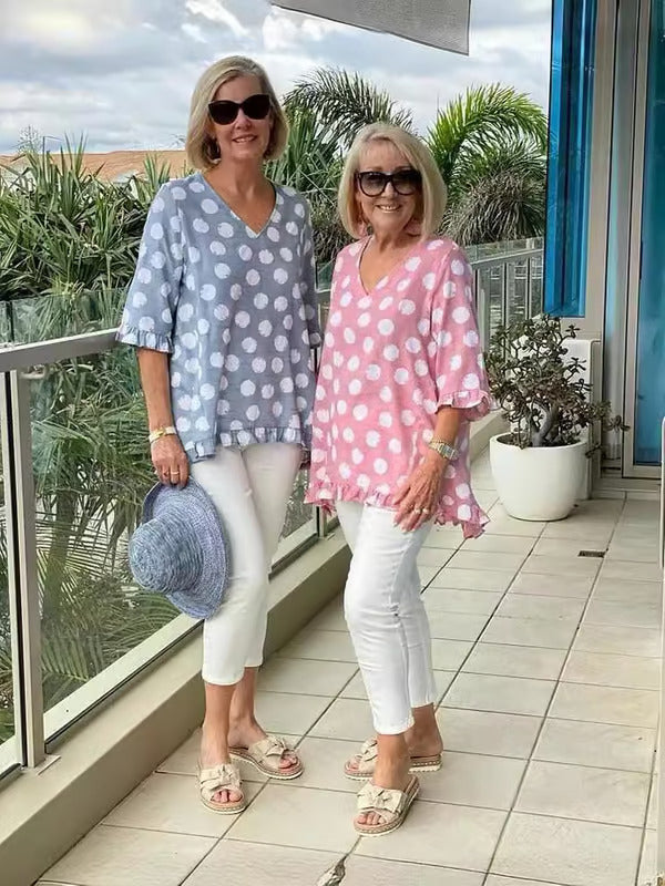 Denise | Blouse femme à pois col V, coupe détendue confortable et élégante