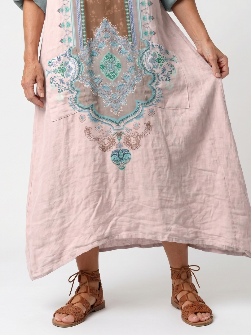 Kenza | Robe midi femme décontractée à poches, panneau brodé