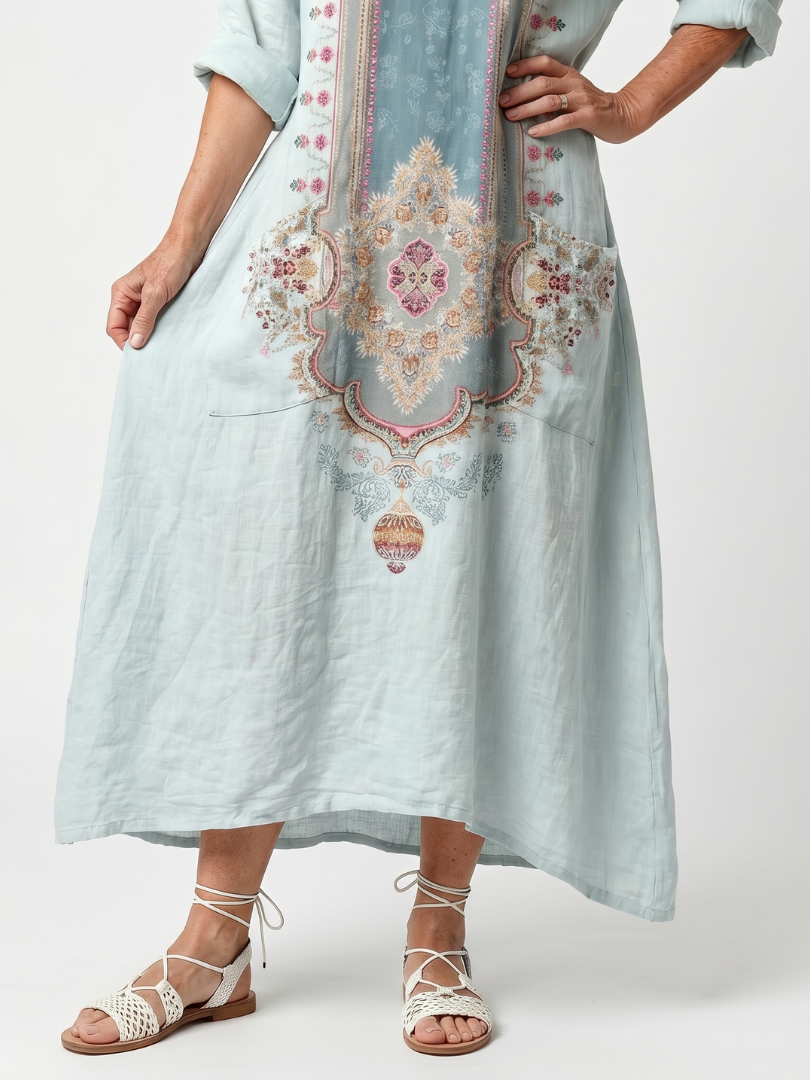 Kassiani | Robe midi femme oversize à poches, panneau brodé
