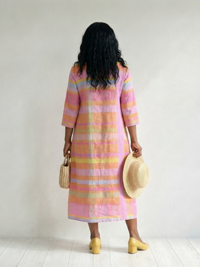 Hortense | Robe midi femme rayée fluide, manches longues coupe ample