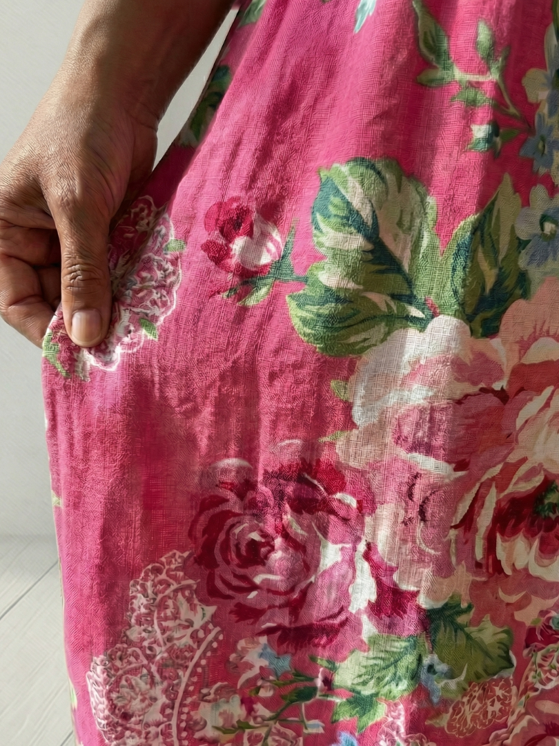 Freya | Robe midi femme fleurie, légère fluide col V manches longues