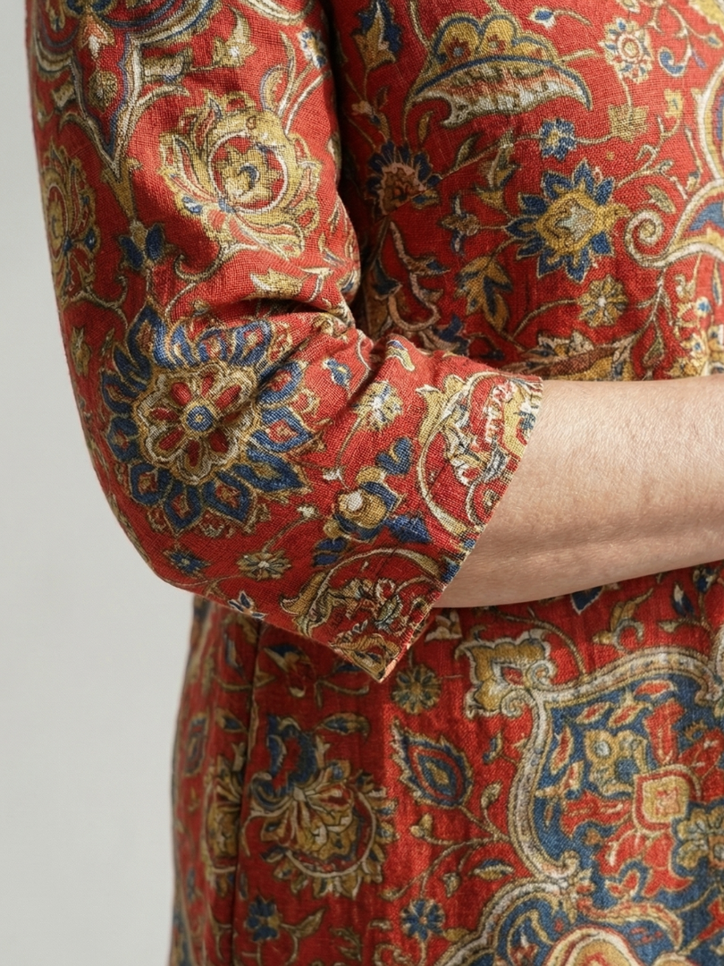Séraphine | Robe midi femme patchwork, manches longues col V tissu doux