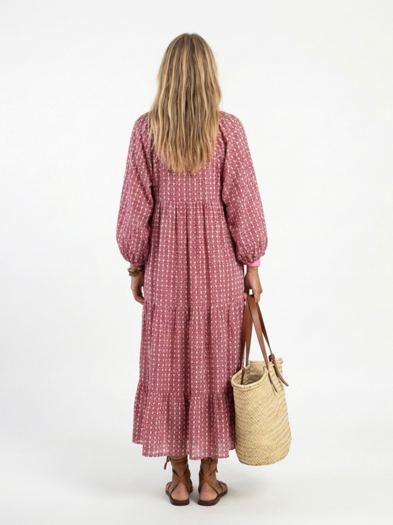 Arlette | Robe midi femme à manches longues, imprimé géométrique