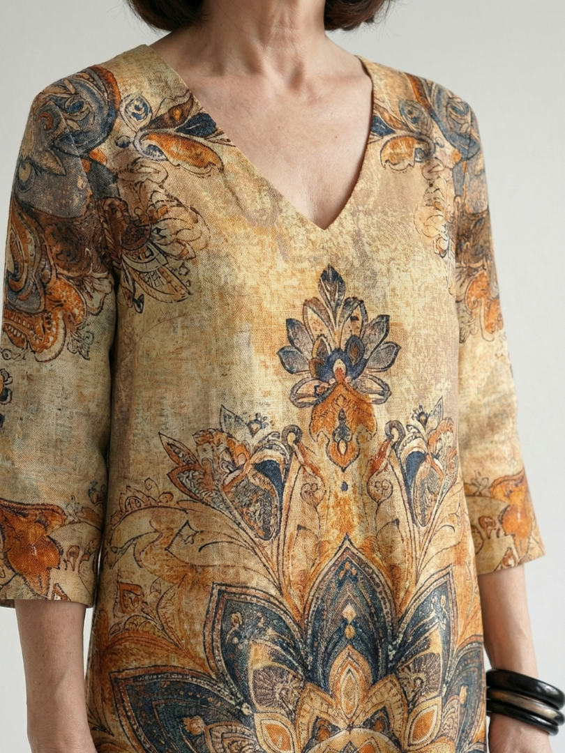 Damon | Robe midi femme imprimé floral, légère fluide col V