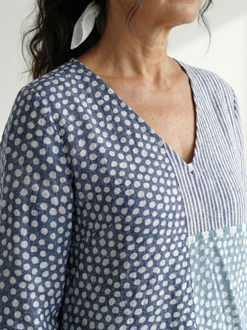 Nolan | Robe midi femme patchwork, coupe ajustée élégante