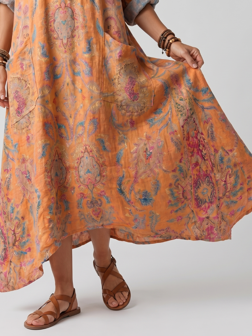 Remi | Robe midi femme imprimée à col cranté, grandes poches