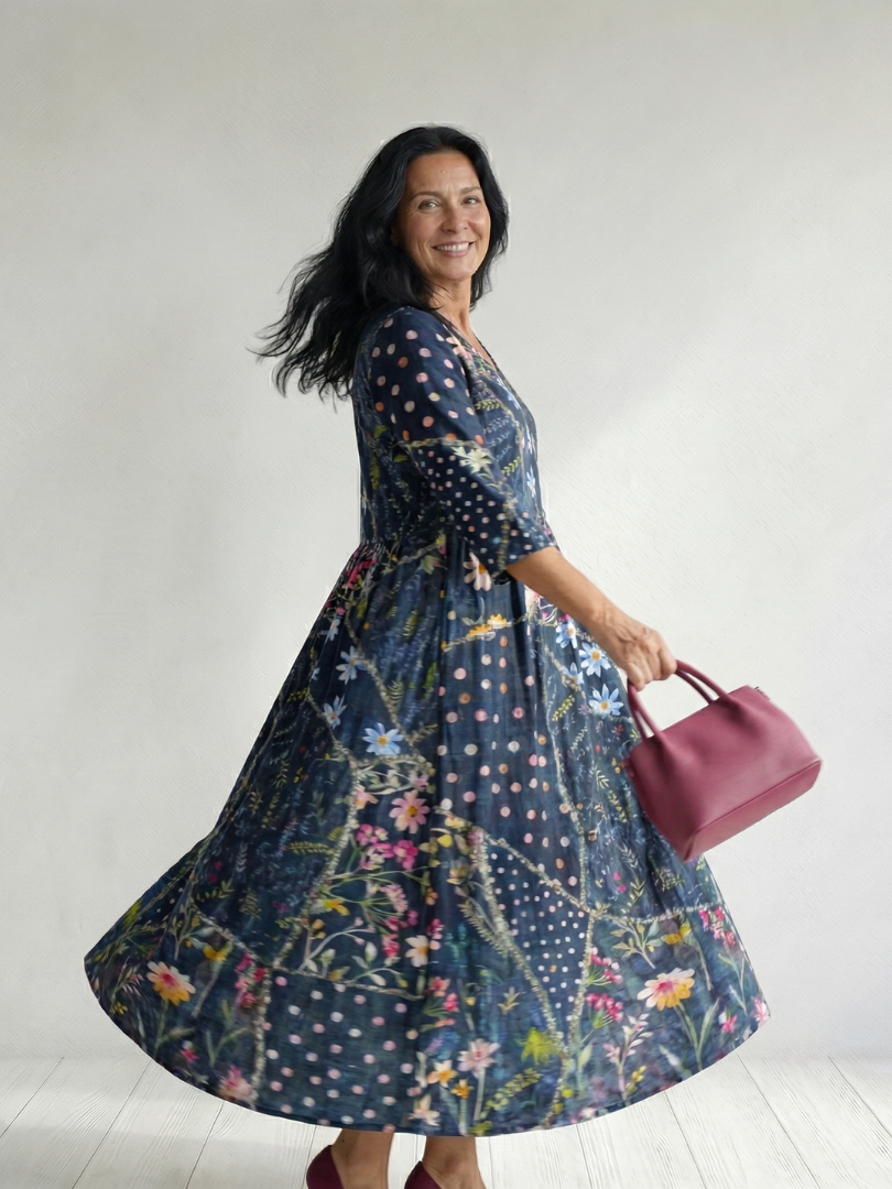 Zane | Robe midi femme fleurie à fronces, confortable et facile à porter