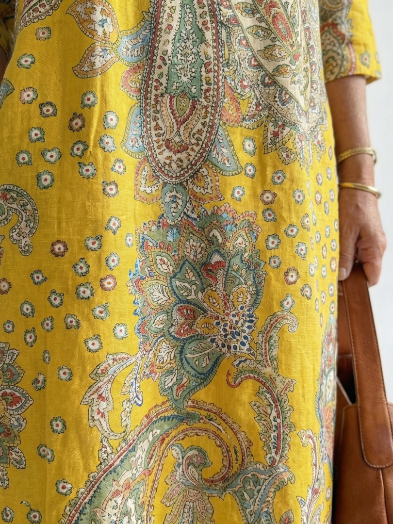 Philippine | Robe midi femme imprimé cachemire, légère respirante col V