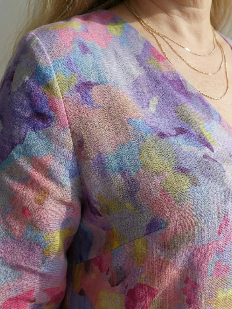 Ombeline | Robe midi femme fleurie fluide, manches longues motif floral abstrait