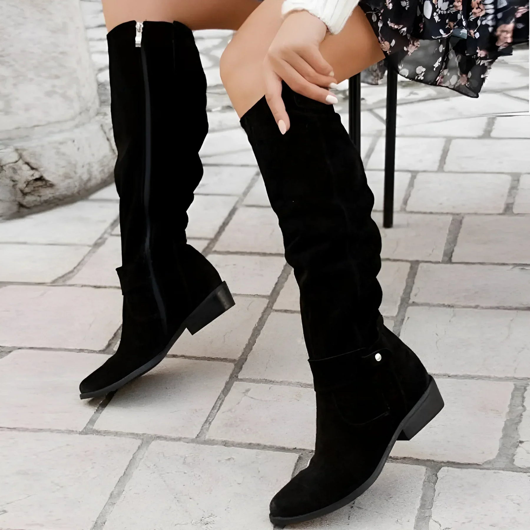 Bottes Hautes Femme en Daim Souple Coupe Décontractée