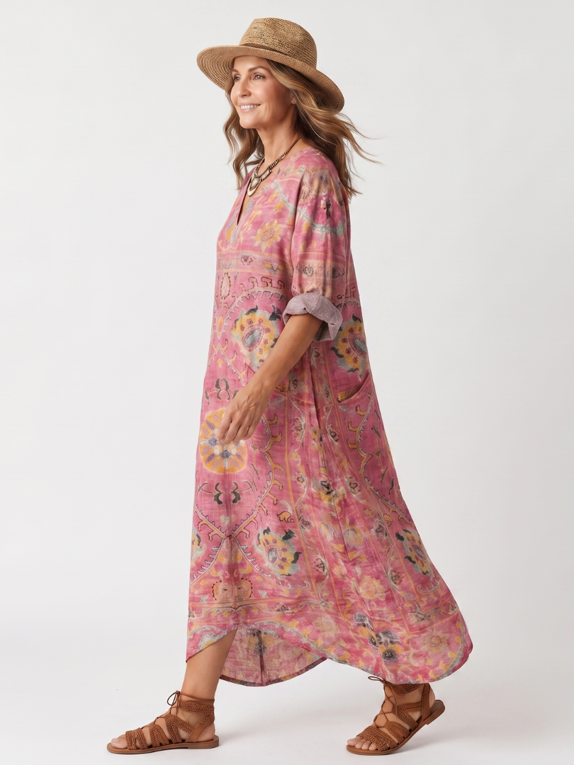 Tilda | Robe midi femme décontractée à poches, imprimé abstrait