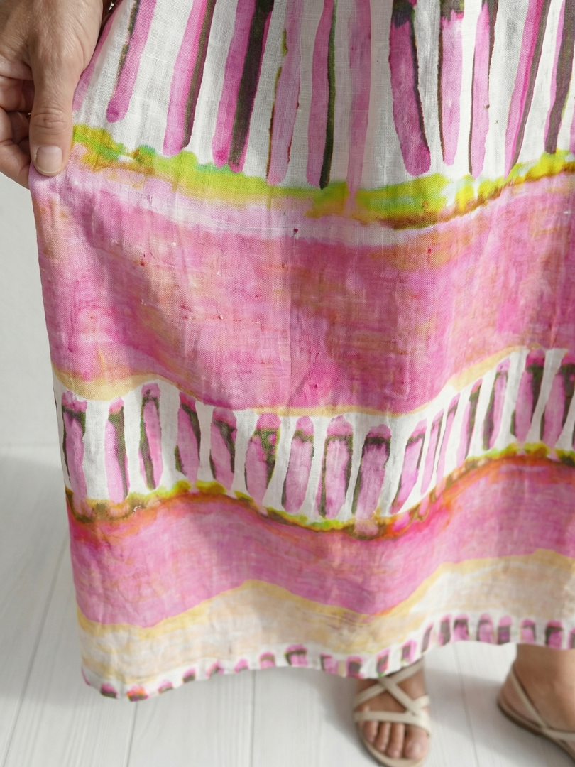 Antoinette | Robe midi femme fluide à rayures, motifs variés manches longues
