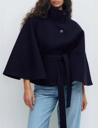 Manteau Femme Cape à Col Haut Élégant d'Hiver