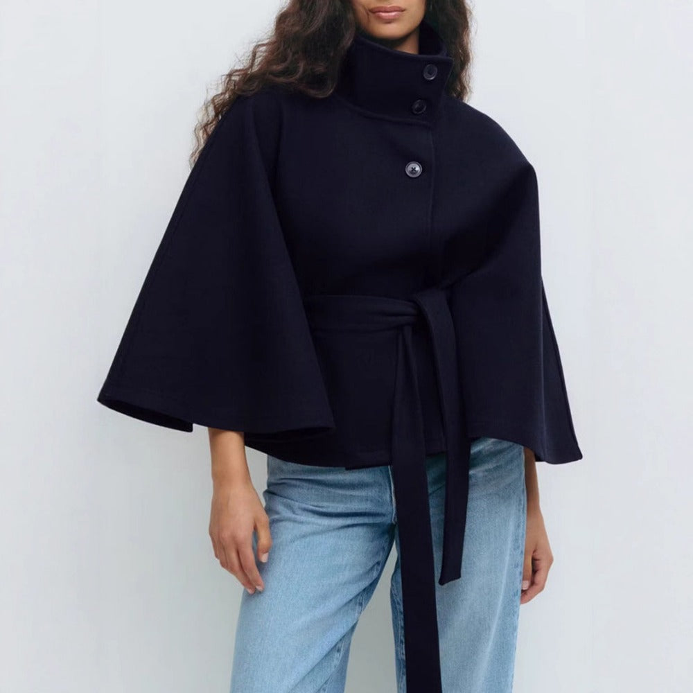 Manteau Femme Cape à Col Haut Élégant d'Hiver