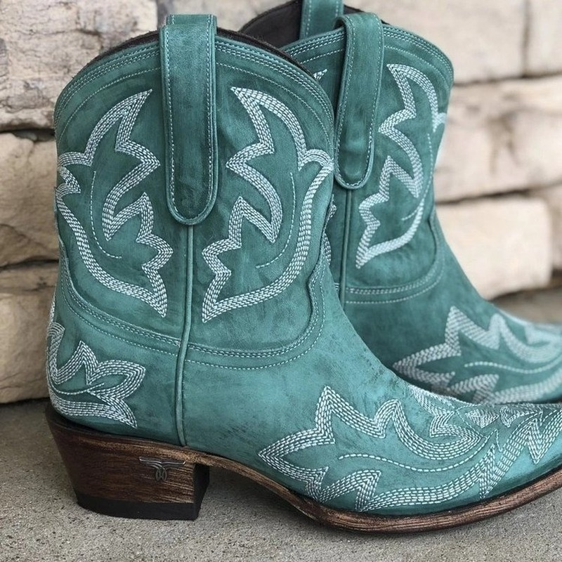 Laurice | Bottes western femme en cuir brodé, bottes à talon bloc