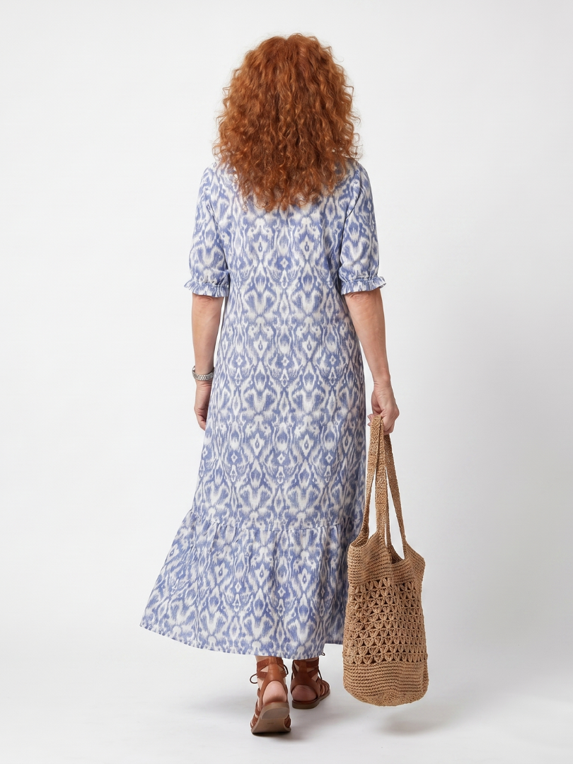 Ottoline | Robe midi femme imprimée, col noué à pompons
