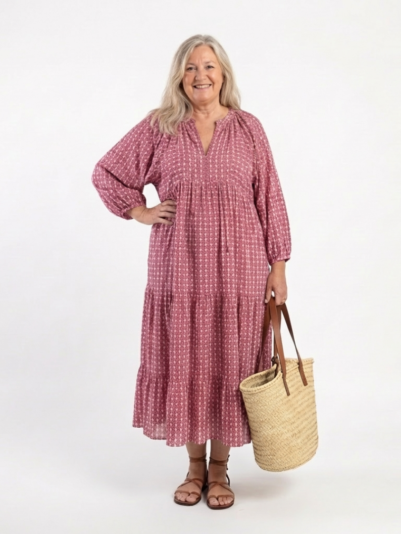 Arlette | Robe midi femme à manches longues, imprimé géométrique