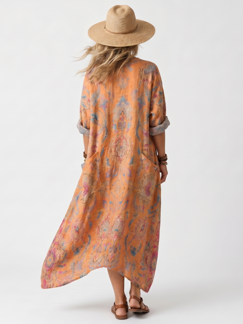 Remi | Robe midi femme imprimée à col cranté, grandes poches