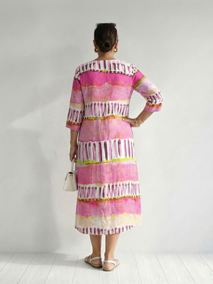 Antoinette | Robe midi femme fluide à rayures, motifs variés manches longues