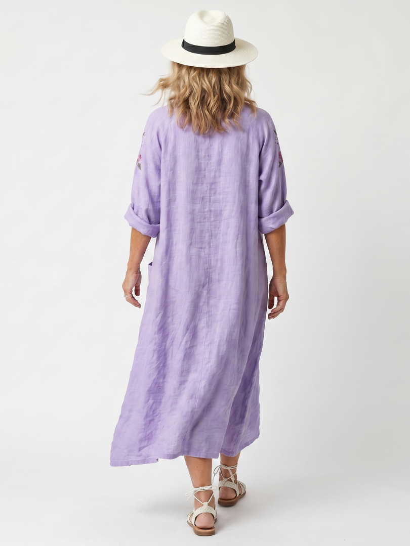 Tavi | Robe midi femme oversize à poches, broderie florale