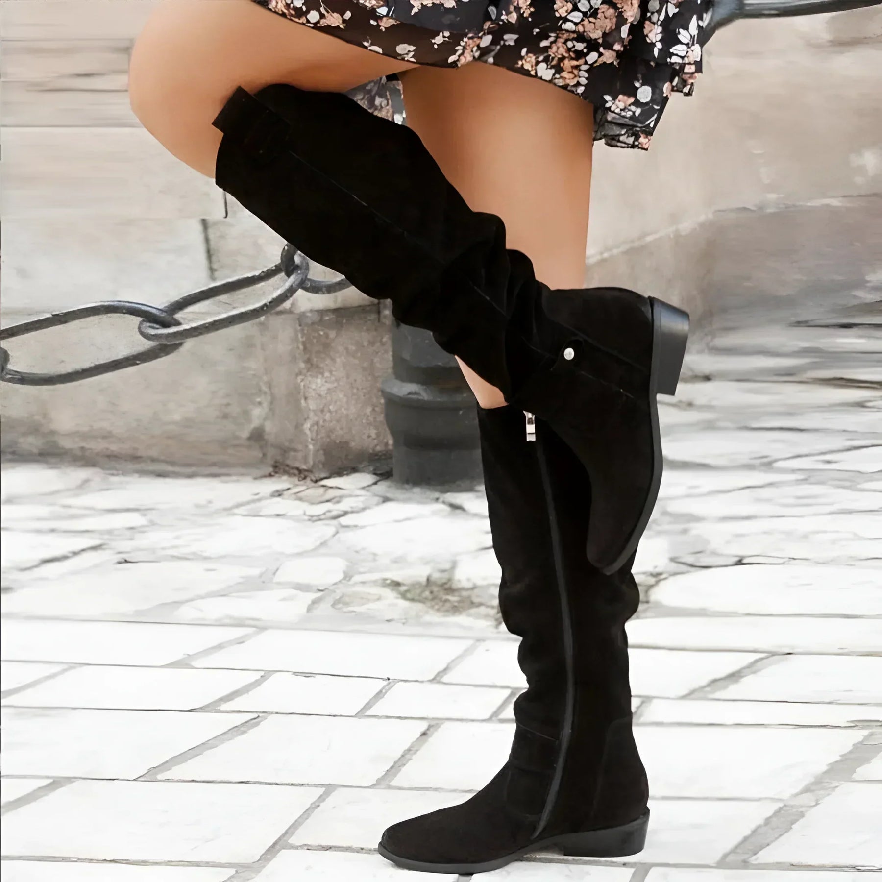 Bottes Hautes Femme en Daim Souple Coupe Décontractée
