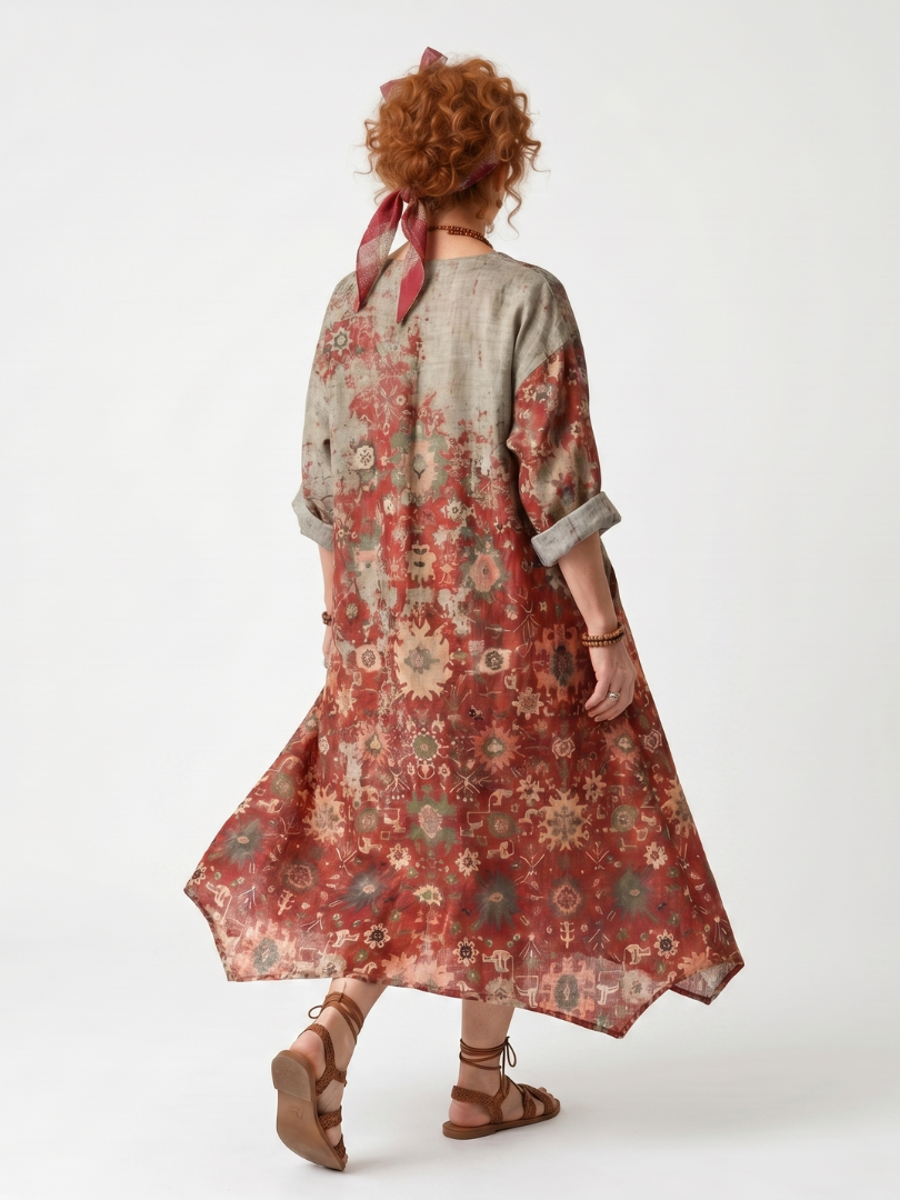 Saffron | Robe midi femme décontractée à poches, motifs mélangés