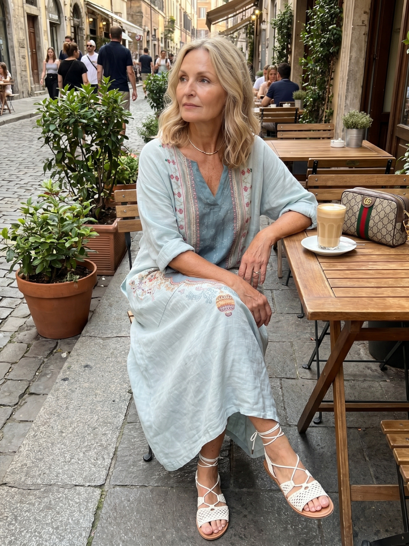 Kassiani | Robe midi femme oversize à poches, panneau brodé