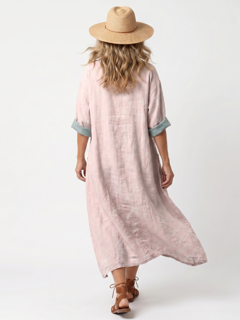 Kenza | Robe midi femme décontractée à poches, panneau brodé