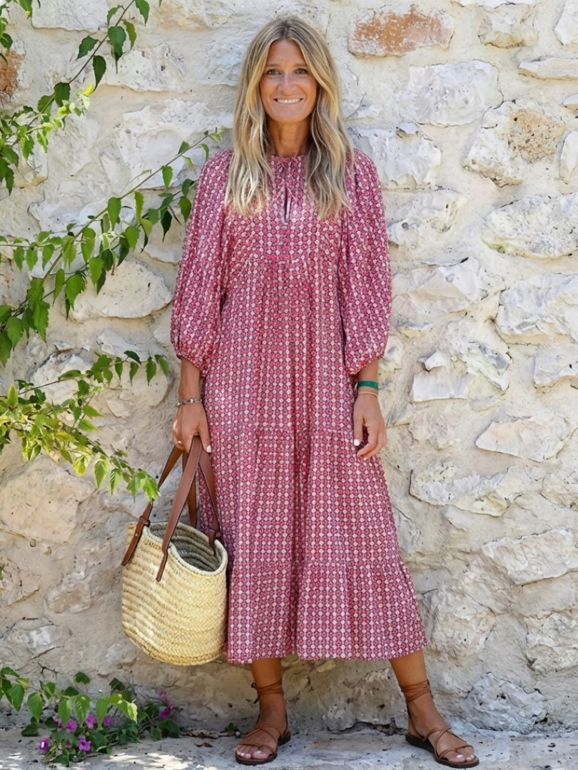 Arlette | Robe midi femme à manches longues, imprimé géométrique