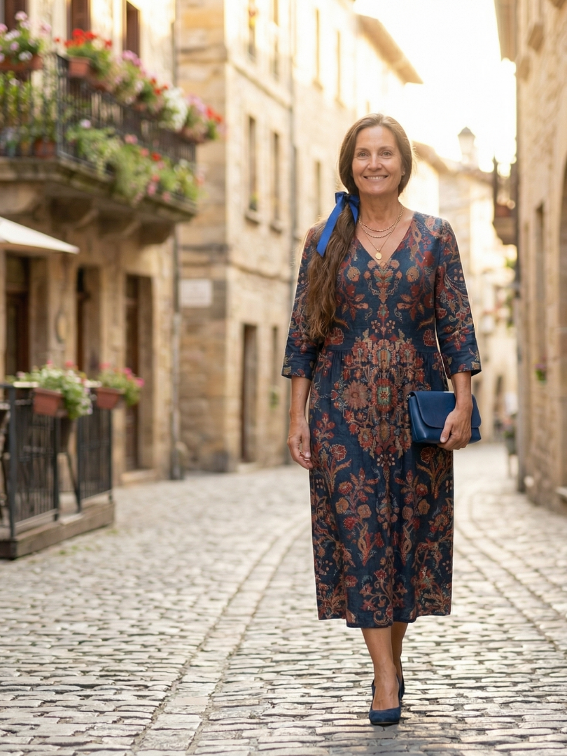 Augustine | Robe midi femme douce légère, taille élastiquée tissu respirant