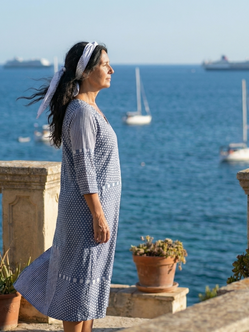 Nolan | Robe midi femme patchwork, coupe ajustée élégante