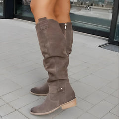 Bottes Hautes Femme en Daim Souple Coupe Décontractée