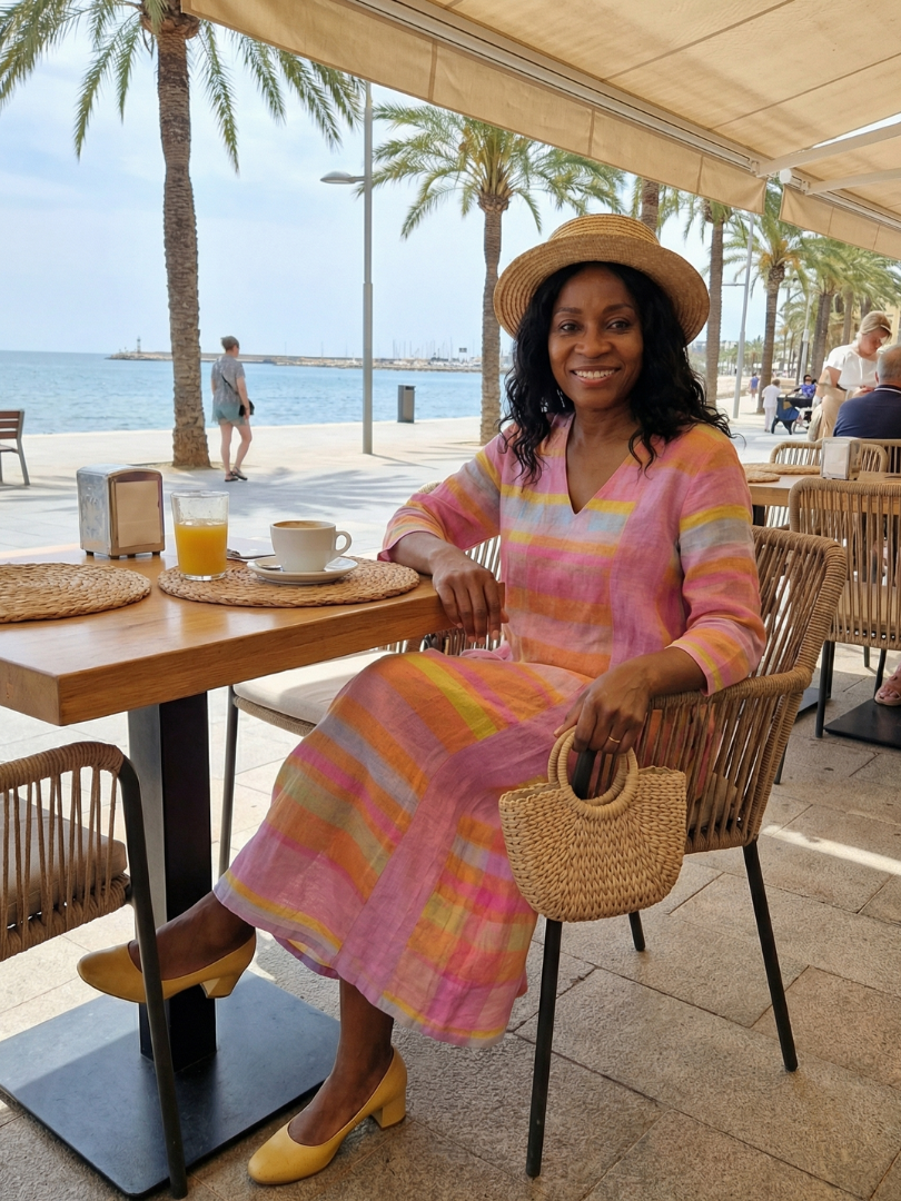 Hortense | Robe midi femme rayée fluide, manches longues coupe ample