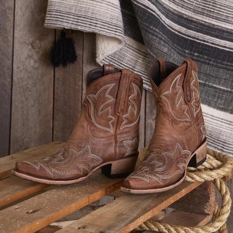 Laurice | Bottes western femme en cuir brodé, bottes à talon bloc