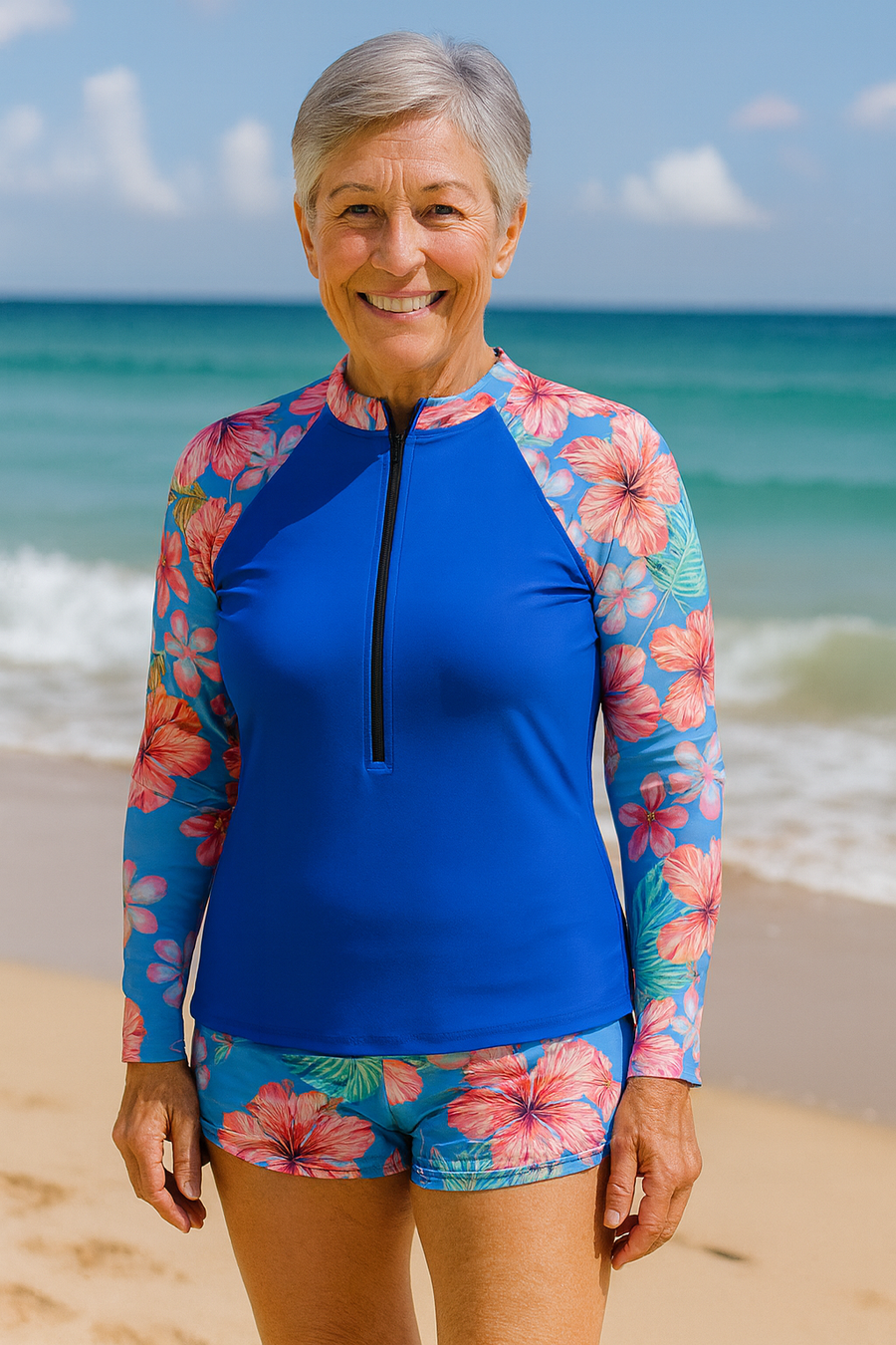 Solène | Maillot de bain femme anti-UV manches longues, respirant à motifs floraux