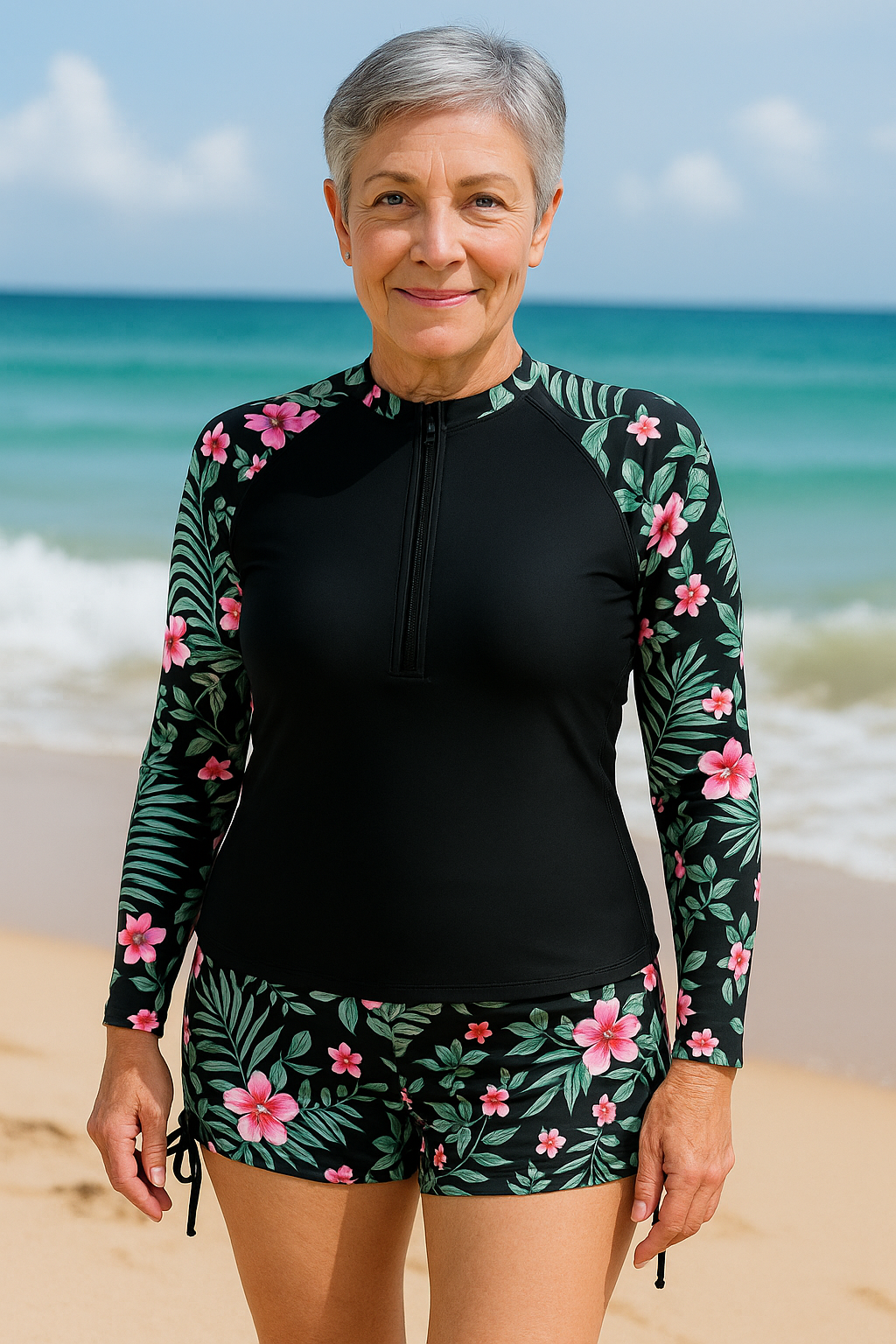 Solène | Maillot de bain femme anti-UV manches longues, respirant à motifs floraux