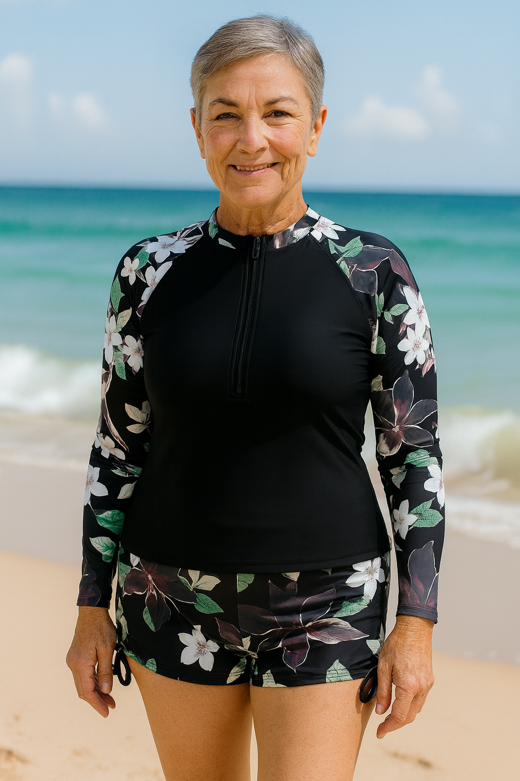 Solène | Maillot de bain femme anti-UV manches longues, respirant à motifs floraux