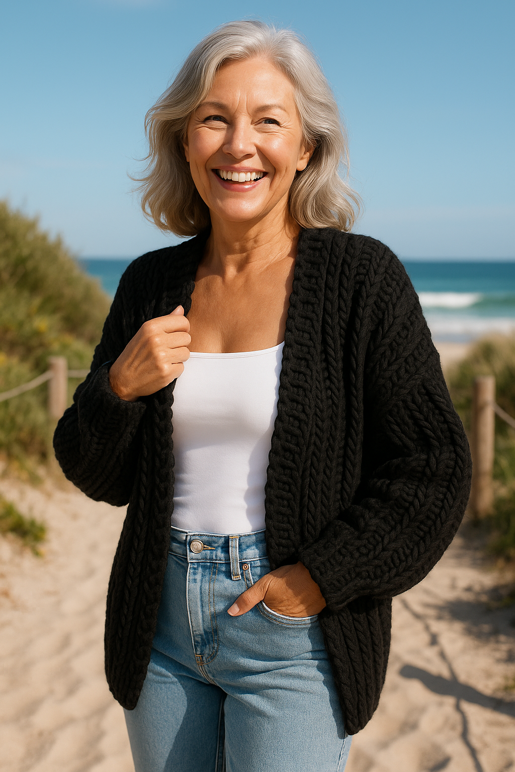 Adélaïde | Cardigan femme grande taille en maille douce, coupe ample lavable en machine
