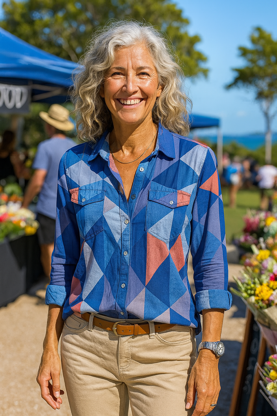Delina | Blouse femme confort à imprimé géométrique, fluide et flatteuse